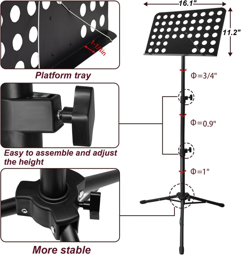 HOLANHING 57IN Sheet Music Stand, Tall Music Stand for Sheet Music High Stability, Adjustable Portable Music Stand with Carrying Bag for Guitar, Violin, Ukulele (33-57IN-B) - Image 4